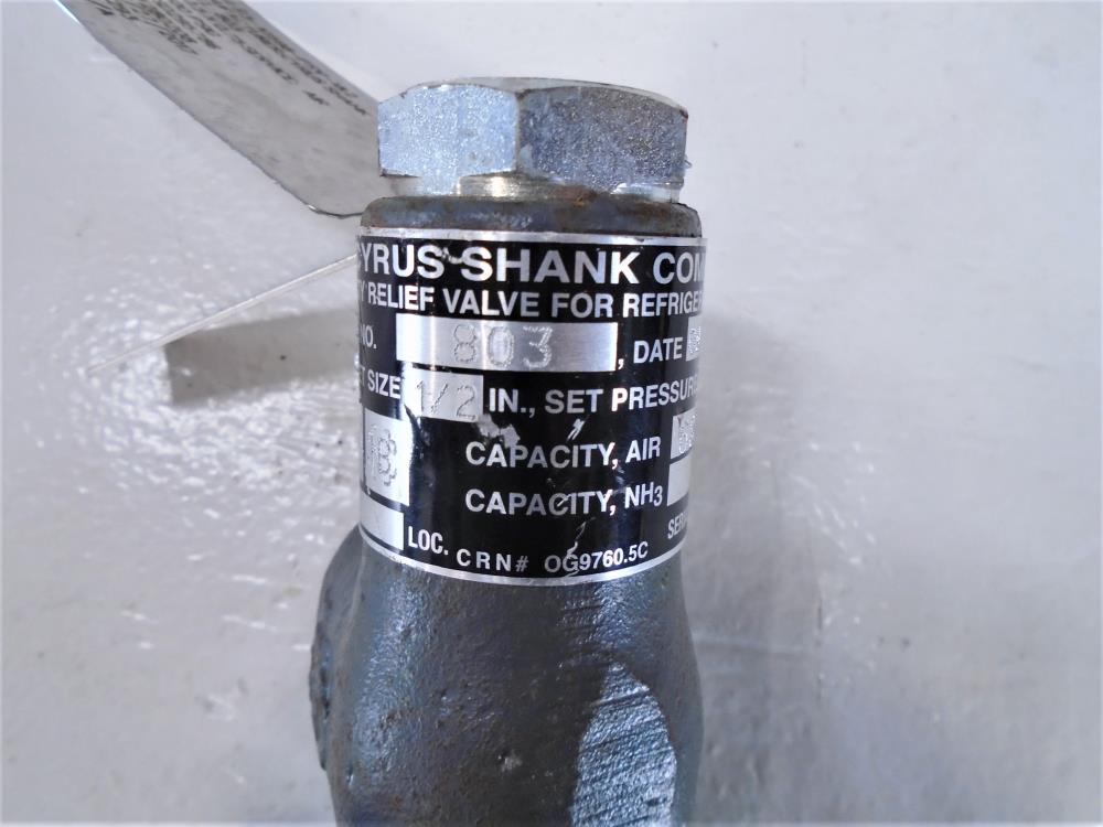 Cyrus Shank 1/2" x 3/4" NPT Refrigerant Safety Relief Valve Type 803, 300 PSIG
